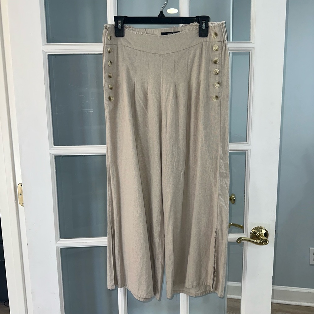 Rewash Linen Blend Wide Leg Pants Button Detail Boho Coastal Casual Size Medium